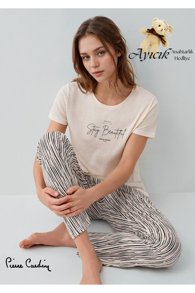 Pierre Cardin Kadın Pamuklu & Modal Kısa Kol Desenli Pijama Takımı (Ayıcık An...