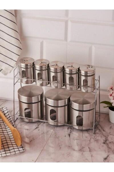 BİZ ZÜCCACİYE Biz Home Silva 8-Piece Spice Rack with Metal Stand