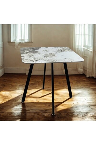 smart home Square Cafe Table 80×80 cm – Ceramic Top & Sturdy Metal Base for H...