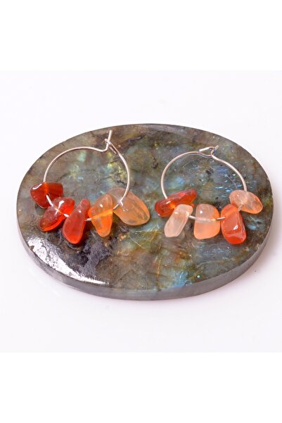 Taş Sandığı Agate Stone Steel Hoop Earrings