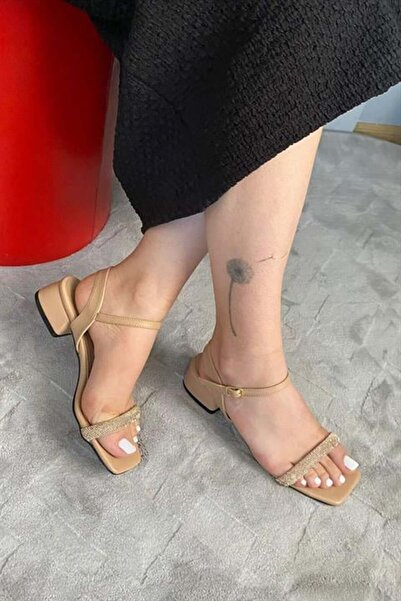 Difolia Women's Leather Ankle Strap Stone Band 4 cm Short Classic Heel Shoes