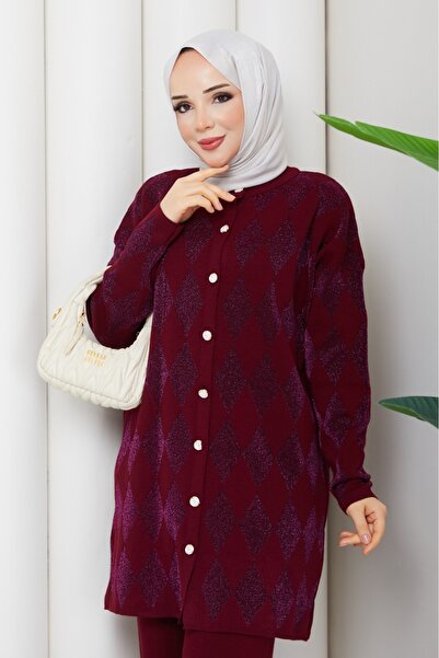 nacar çarşı Women's Diamond Patterned Buttoned Knitwear Jacket Cardigan Stand...