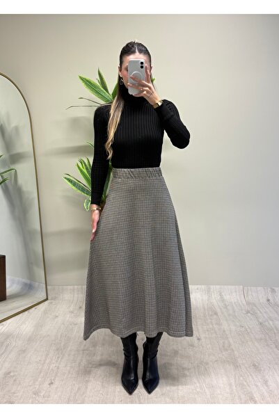 ADELLA BUTİK Mevsimlik Uzun Likralı Desenli Etek