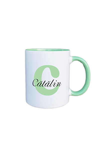 AFFIX THE DIFFERENT PERSPECTIVE Personalized mug, white with green interior a...