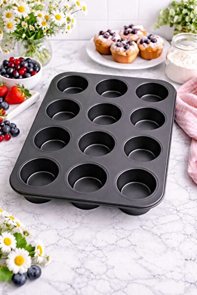 AiroBazar 12-Cavity Muffin Cake Mold Heat-Resistant Non-Stick Cupcake Tray