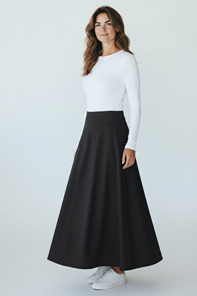 ECE GİYİM Women's Seasonal Skirt with Elastic Waist and Stone Detail on the F...