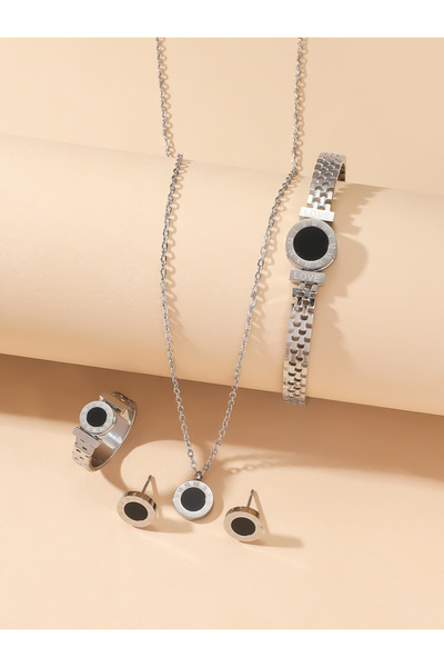 Choice Silver Niche design Roman digital necklace bracelet set female titaniu...