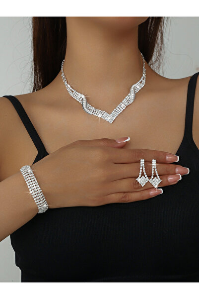 Take Two By Styli 3-Piece Embellished Necklace, Bracelet And Earrings Jewelry...