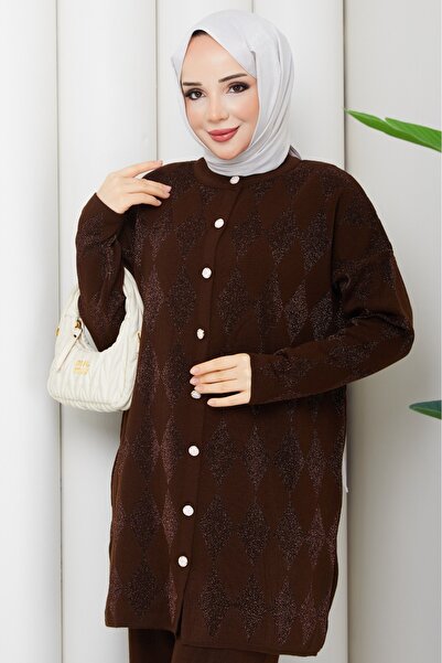 nacar çarşı Women's Diamond Patterned Buttoned Knitwear Jacket Cardigan Stand...