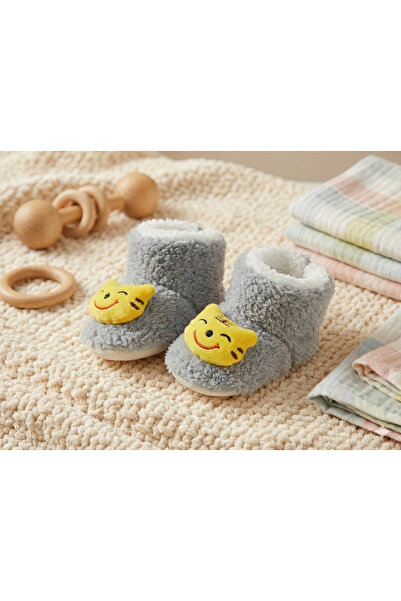 CloudStone Unisex Bebek Gri Sarı Figürlü 9-12 Ay Kaydırmaz Tabanlı İçi Kürklü...