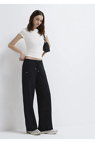 Mavi Kadın M1011124-900 Logo Baskılı Örme Pantolon Siyah Siyah