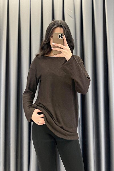 Tmptekstil Geniş Yaka Tunik - Kahve KAHVE