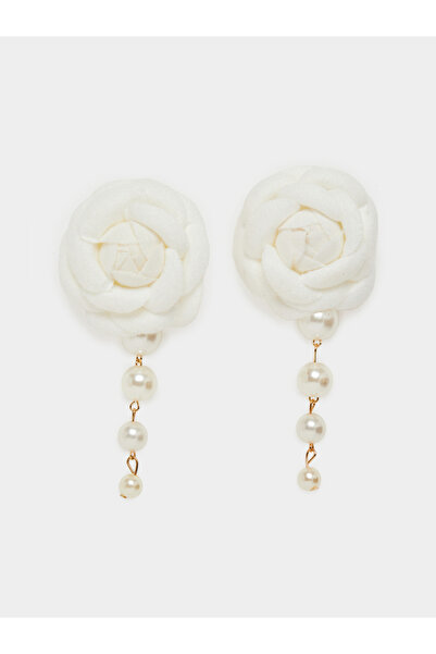 Styli White Floral Pearl Drop Earrings