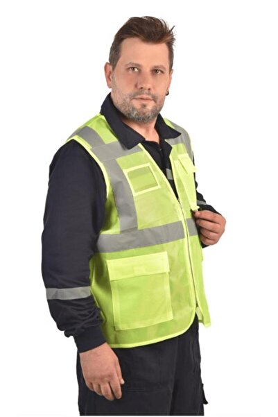 Secura İş Güvenliği سترة تحذيرية للمهندسين مع جيوب بلونين أصفر وبرتقالي