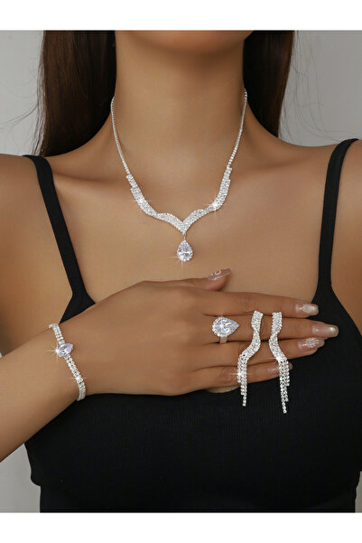 Take Two By Styli 4-Piece Embellished Necklace, Bracelet, Ring And Earrings J...