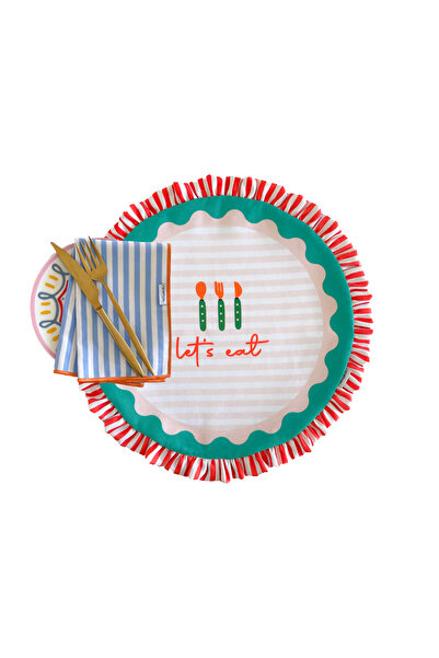 RİTMOHOME Fırfırlı, Sloganlı, Yuvarlak, Çizgili, Desenli, Baskılı, Renkli, Am...