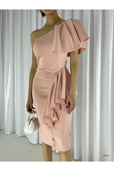 Modafeminen Rochie de seară cu un singur umăr, cu volane, din material scuba ...