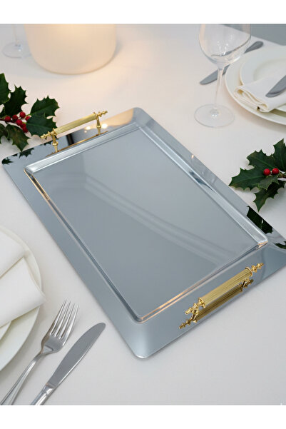 AiroBazar صينية تقديم فضية كبيرة الحجم تتسع لـ 8 أشخاص - صينية فاخرة مستطيلة ...