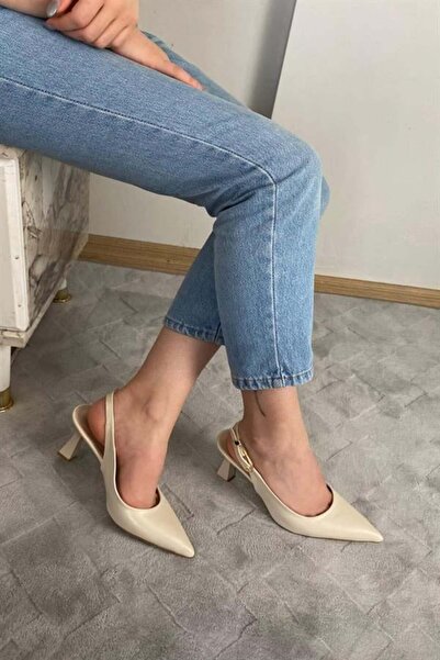 Difolia Women's Kiren Skin Pointed Toe Open Back 8 cm Heeled Shoes