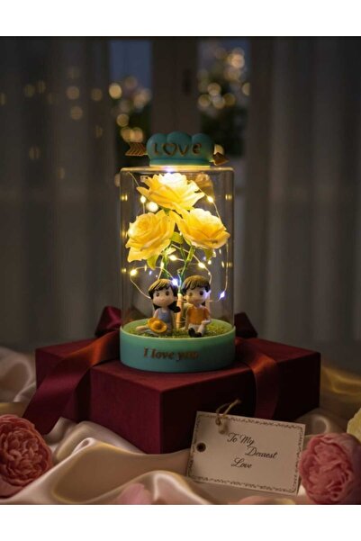 Home Love yazılı ışıklı led li cam fanuslu sevgiler için gül detaylı hediye 2...