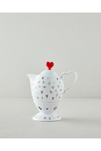 English Home Amour Porselen Isıtıcılı Demlik Seti 850 ml Beyaz
