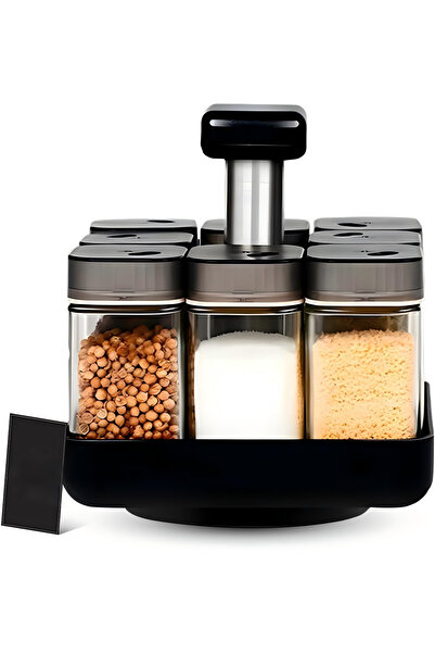 Arabest رف تخزين برطمانات زجاجية مع 8 برطمانات زجاجية شفافة - منظم دوار 360 درجة