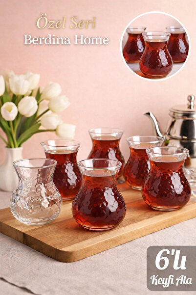Berdina Home 6’lı Boncuklu Keyfi Ala Borosilikat Cam Çay Bardağı Seti Isıya D...