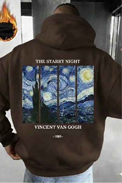 CAST COLLECTİON Muška smeđa majica sa kapuljačom Van Gogh Štampano