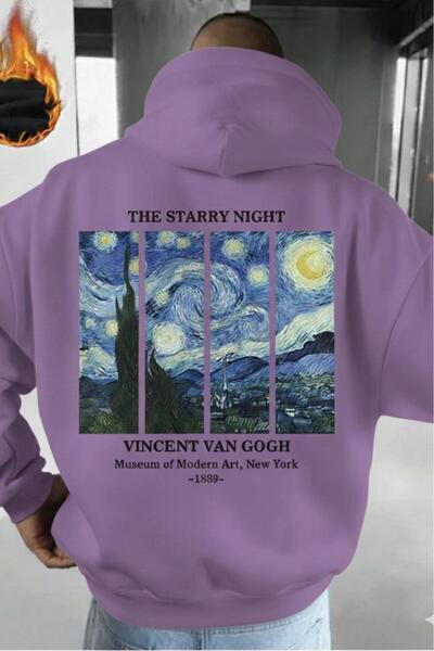 CAST COLLECTİON Ανδρικό φούτερ με στάμπα λιλά Van Gogh και κουκούλα
