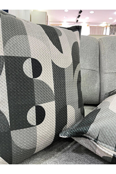 NİVEMESHOME غطاء مقعد كيرلينت بنمط هندسي باللون الرمادي والأسود مقاس 45×45