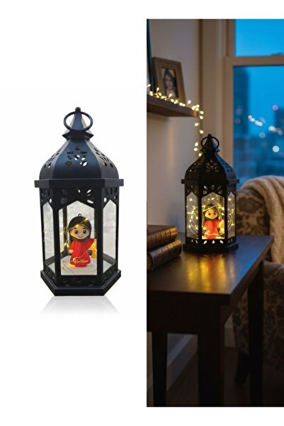 Premium Black Ramadan Lantern LED Light with Islamic Cutout Design