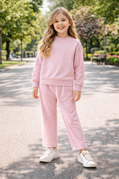 Uğur bebe Set de trening pentru fete, culoare pudră, cu aplicații tip piatră ...