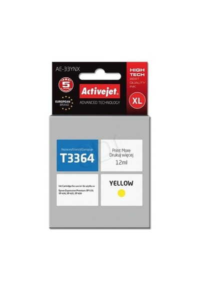 ActiveJet AE-33YNX Ink Cartridge Replacement for Epson 33XL T3364, Yellow, 12 ml
