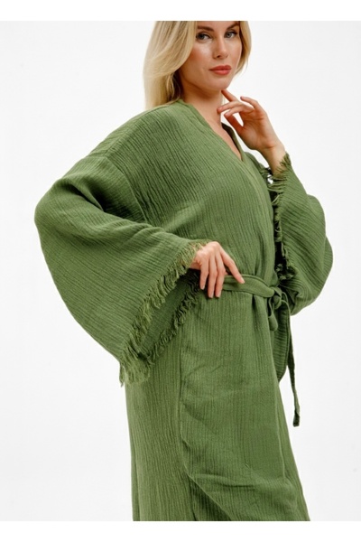 Befera Design Muslin Kimono 100% Cotton Patternless Bathrobe Kaftan Dressing ...