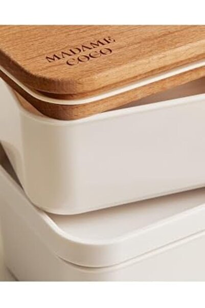 Yıldızan Gnyshop Margot 500ml Storage Container with Wooden Lid, Soft Ecru, 5...