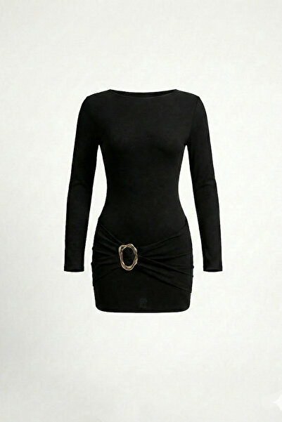 JE-TU Crew Neck Buckle Detailed Mini Design Dress Jt9352