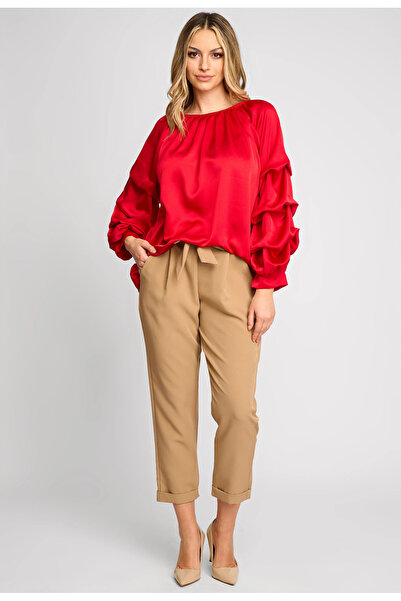 OEM Casual satin blouse, Azalea, with ruffled sleeves