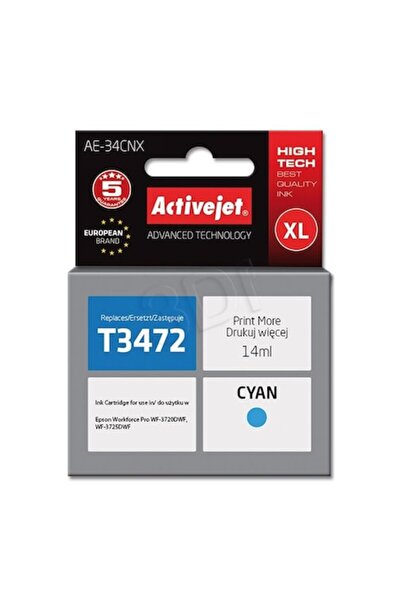 ActiveJet Ink Cartridge, compatible with Epson T3472, XL capacity, cyan, 14ml