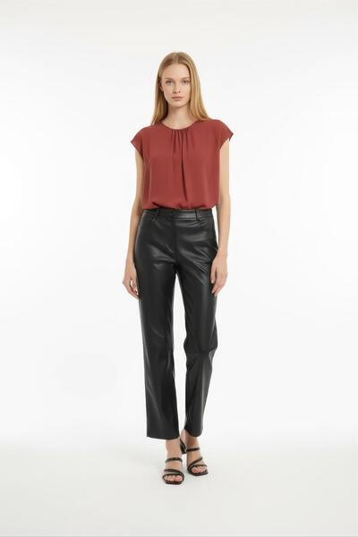 Perspective Burgundy Crew Neck Blouse