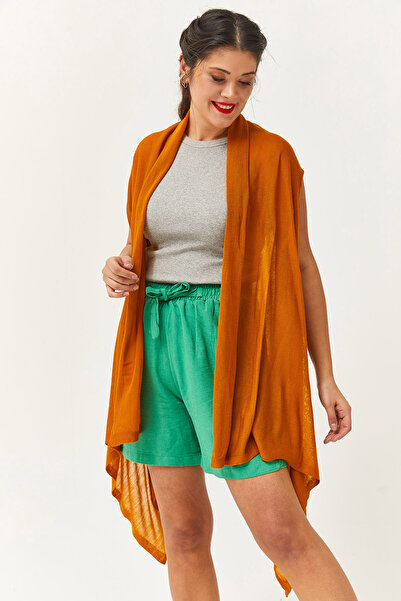 LE CARAMBOLE Women's Mustard Sleeveless Slim Knitwear Cardigan