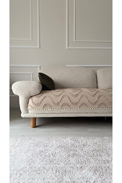 Bohem Dalgalı Ponponlu Püsküllü Koltuk & Çekyat Kanepe Örtüsü – Dalgalı Model (90x200 cm)