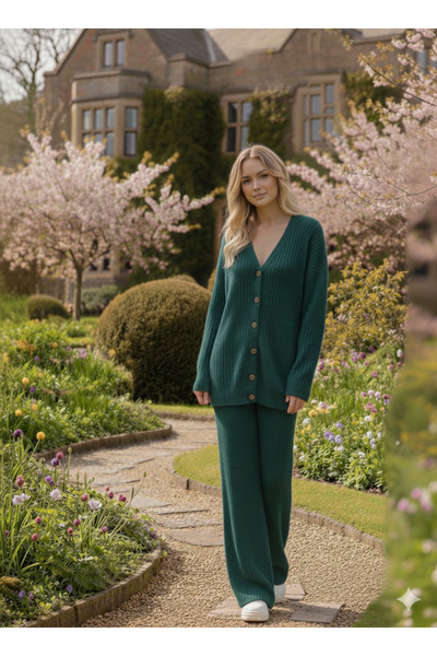 ANKANOVA Women's Loose Fit 36-42 Size Comfortable Cut Knitwear Front Button C...