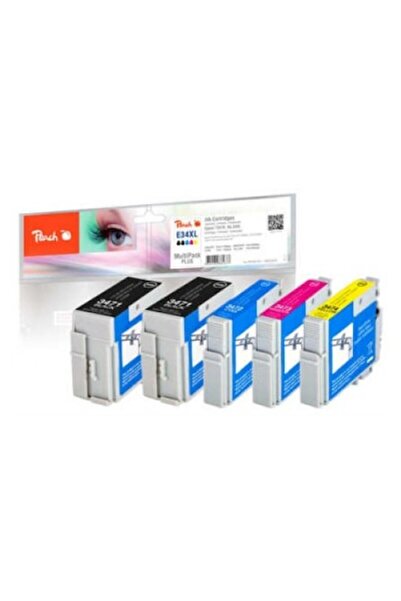 Peach Комплект от 5 мастилени касети, прасковени, за Epson WF-3700/3720DW/372...