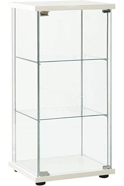 SS TECH White Storage Cabinet with Tempered Glass - Modern Book Organizer wit...