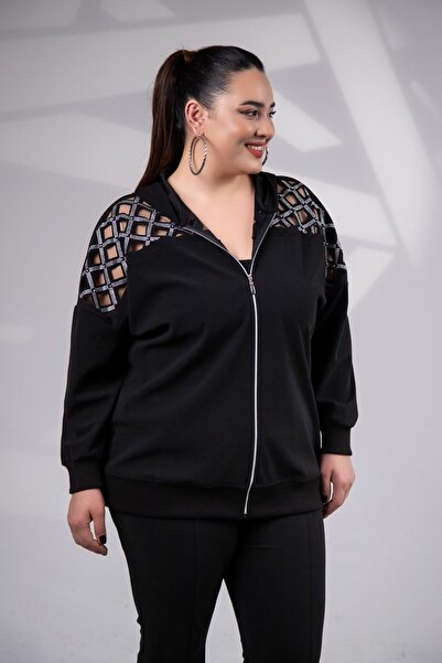 Roxxlen Світшот для жінок великих розмірів з каменями, чорний