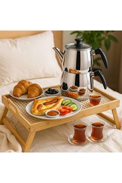 Yıldızan Gnyshop Premium Bamboo Series 50X30 cm Decorative Tray with Glass Le...