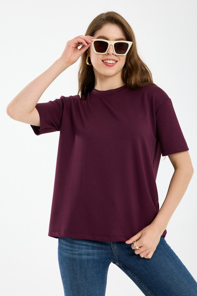 Clothes Fast Tricou de bază pentru femei, cu decolteu tip crew, din bumbac, c...