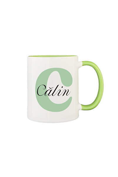 AFFIX THE DIFFERENT PERSPECTIVE Personalized mug, white with green interior a...