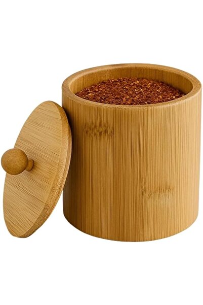 Nacario NrcrioShop حاوية توابل خشبية طبيعية بامبو - حاوية تخزين أسطوانية بغطا...