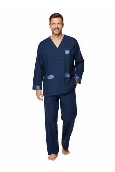 Oppland Men's Pajama Set 100% Cotton Fabric Classic Style Model with Pockets ...